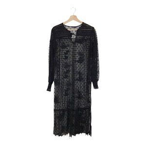 Zara Black Sheer Mesh Polka Dot/Floral Embroidery Midi Dress  Size Medium